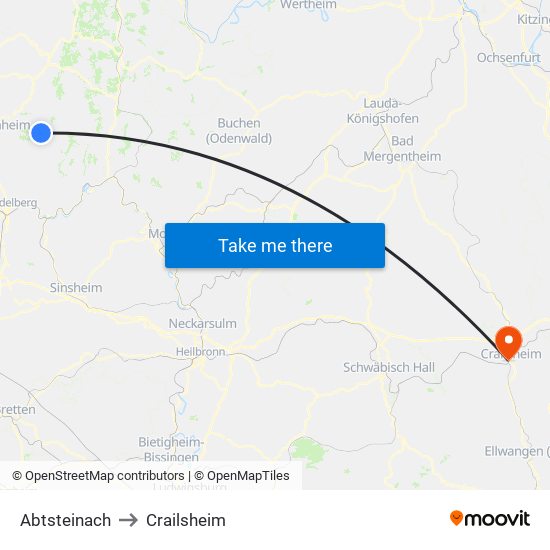 Abtsteinach to Crailsheim map