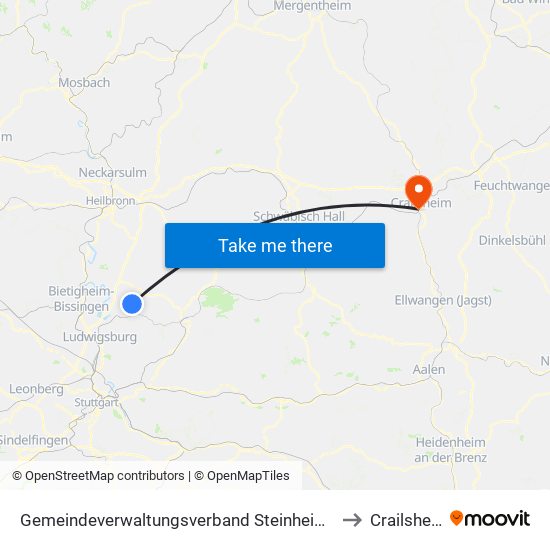 Gemeindeverwaltungsverband Steinheim-Murr to Crailsheim map