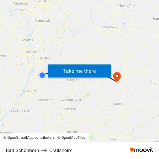 Bad Schönborn to Crailsheim map