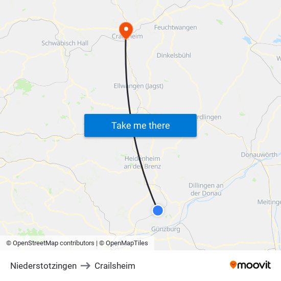 Niederstotzingen to Crailsheim map