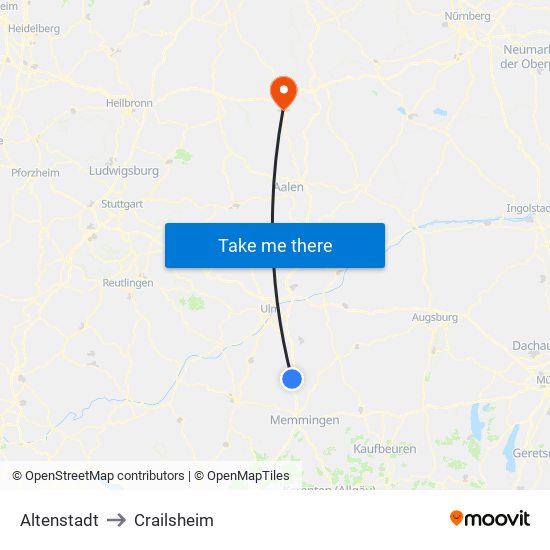 Altenstadt to Crailsheim map