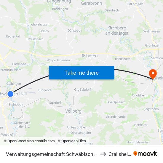 Verwaltungsgemeinschaft Schwäbisch Hall to Crailsheim map