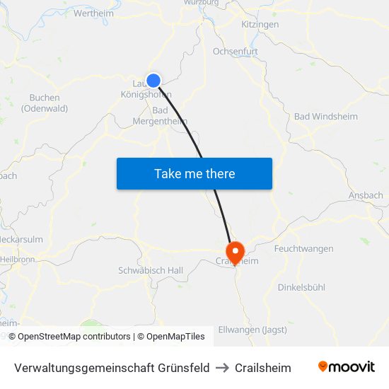 Verwaltungsgemeinschaft Grünsfeld to Crailsheim map