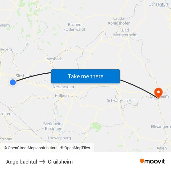 Angelbachtal to Crailsheim map