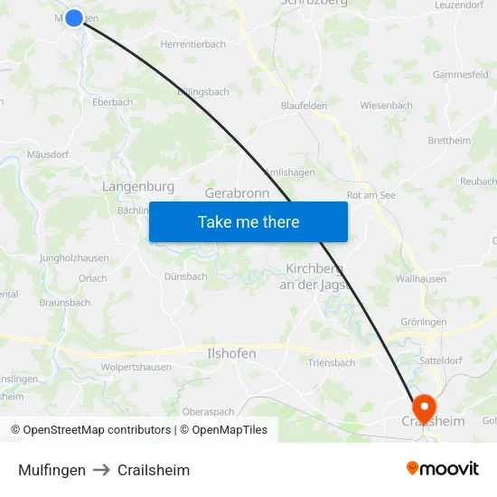 Mulfingen to Crailsheim map