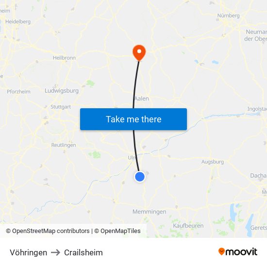Vöhringen to Crailsheim map