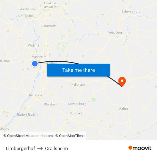 Limburgerhof to Crailsheim map