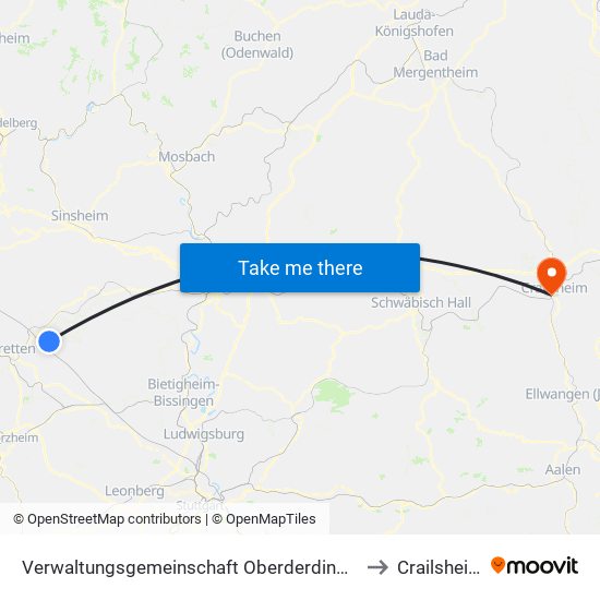 Verwaltungsgemeinschaft Oberderdingen to Crailsheim map