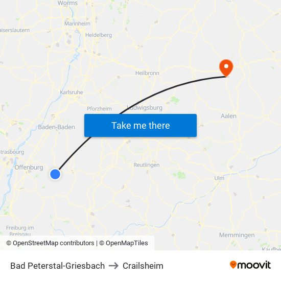 Bad Peterstal-Griesbach to Crailsheim map