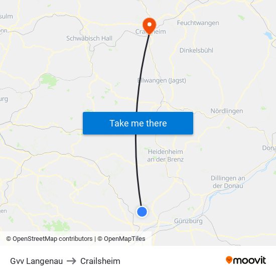 Gvv Langenau to Crailsheim map