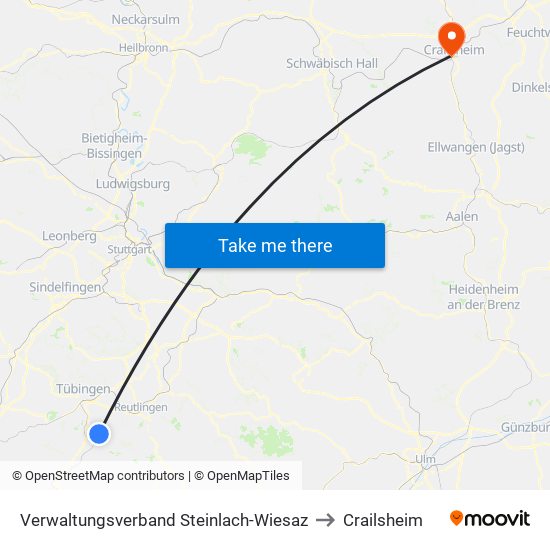 Verwaltungsverband Steinlach-Wiesaz to Crailsheim map