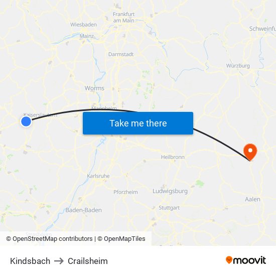 Kindsbach to Crailsheim map