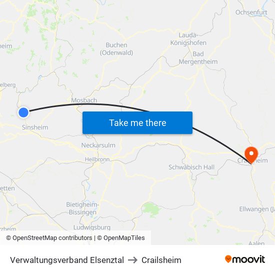 Verwaltungsverband Elsenztal to Crailsheim map