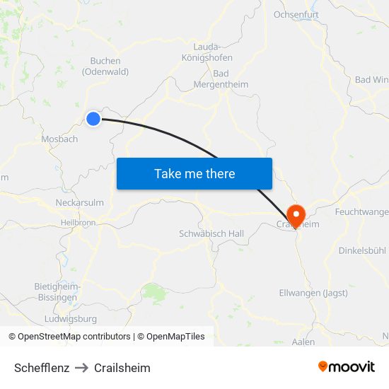 Schefflenz to Crailsheim map