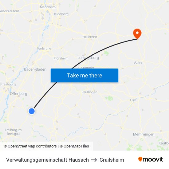 Verwaltungsgemeinschaft Hausach to Crailsheim map