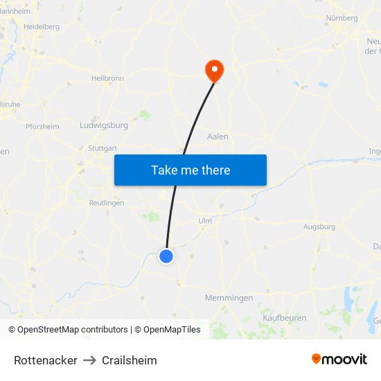 Rottenacker to Crailsheim map