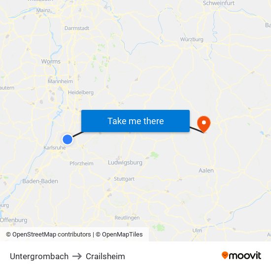 Untergrombach to Crailsheim map