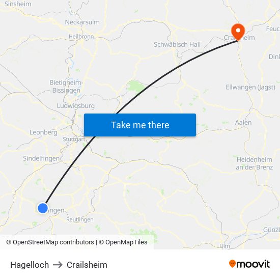 Hagelloch to Crailsheim map