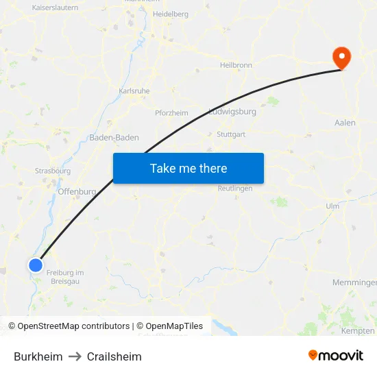Burkheim to Crailsheim map