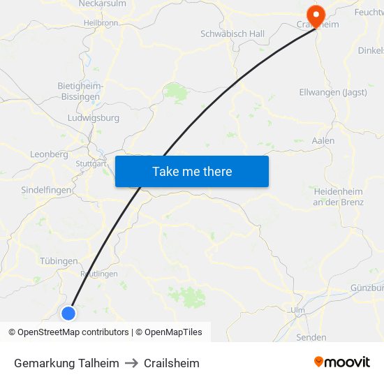 Gemarkung Talheim to Crailsheim map