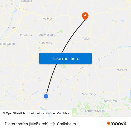 Dietershofen (Meßkirch) to Crailsheim map