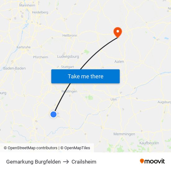 Gemarkung Burgfelden to Crailsheim map