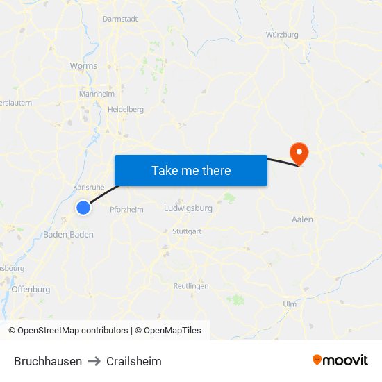 Bruchhausen to Crailsheim map