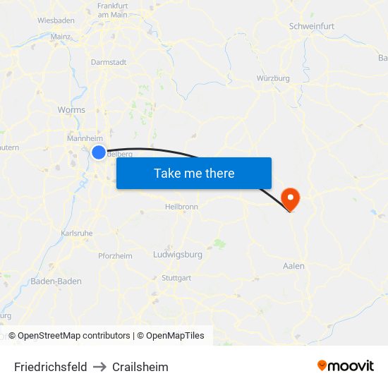 Friedrichsfeld to Crailsheim map