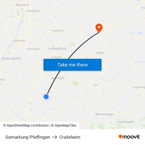 Gemarkung Pfeffingen to Crailsheim map