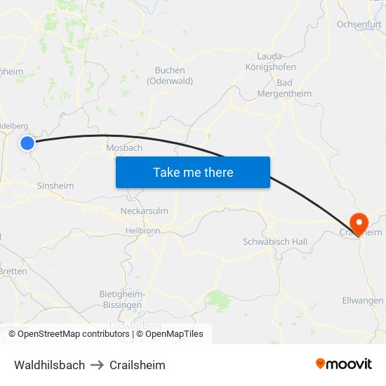 Waldhilsbach to Crailsheim map