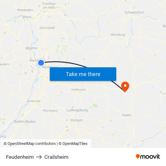 Feudenheim to Crailsheim map