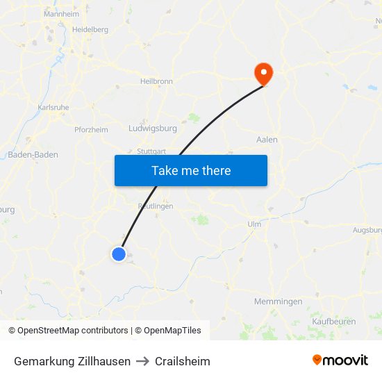 Gemarkung Zillhausen to Crailsheim map