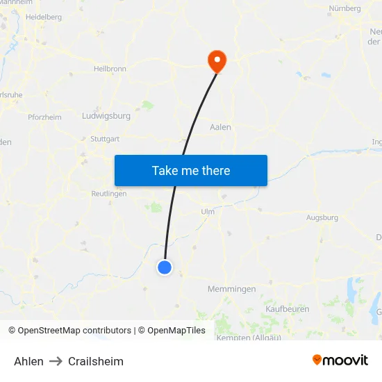 Ahlen to Crailsheim map