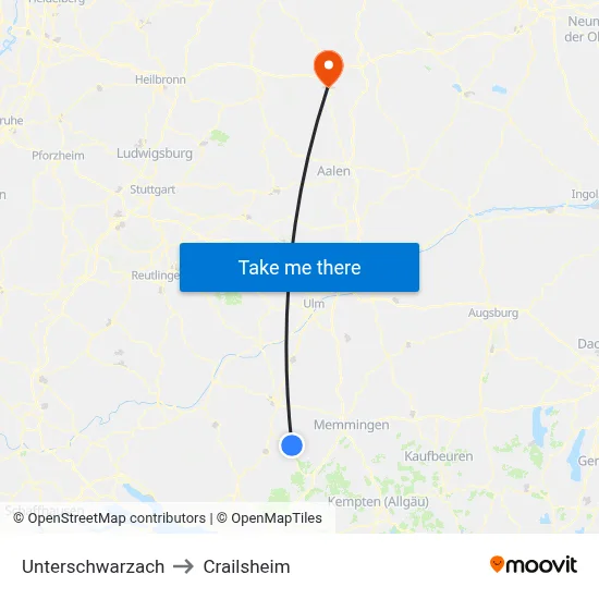 Unterschwarzach to Crailsheim map
