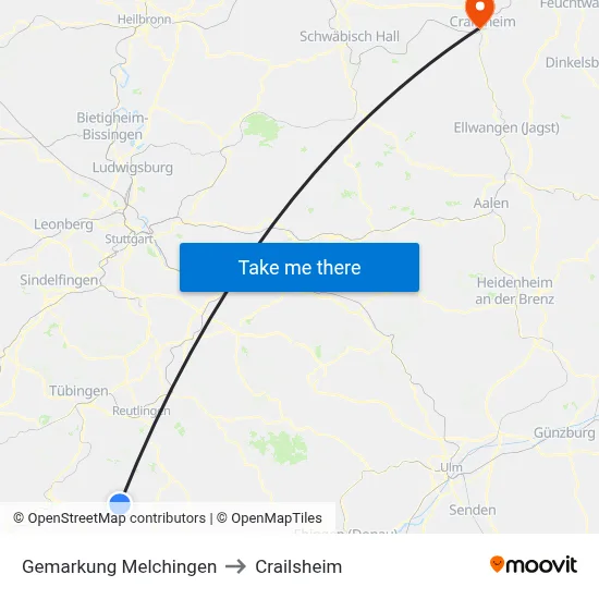 Gemarkung Melchingen to Crailsheim map