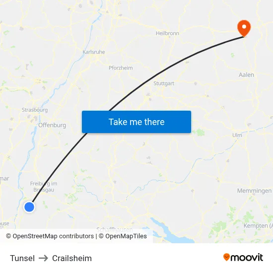 Tunsel to Crailsheim map