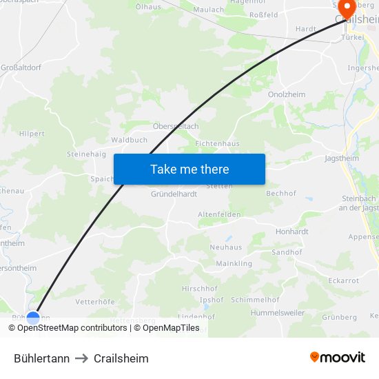 Bühlertann to Crailsheim map