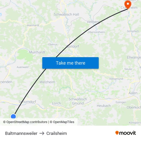 Baltmannsweiler to Crailsheim map