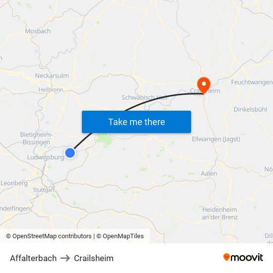 Affalterbach to Crailsheim map