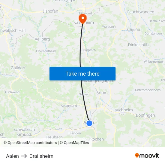 Aalen to Crailsheim map