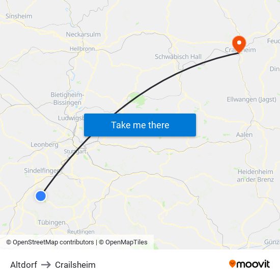 Altdorf to Crailsheim map