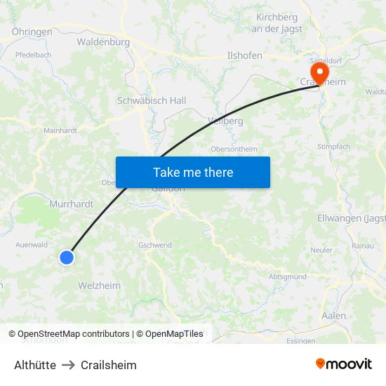 Althütte to Crailsheim map