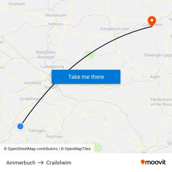 Ammerbuch to Crailsheim map