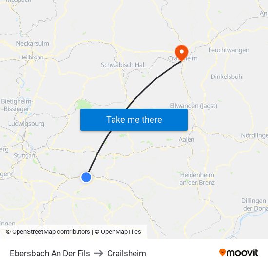 Ebersbach An Der Fils to Crailsheim map