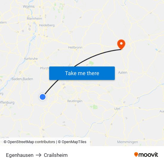 Egenhausen to Crailsheim map