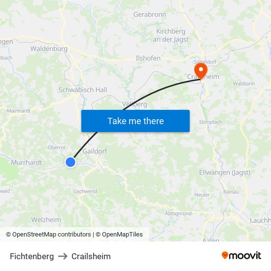 Fichtenberg to Crailsheim map