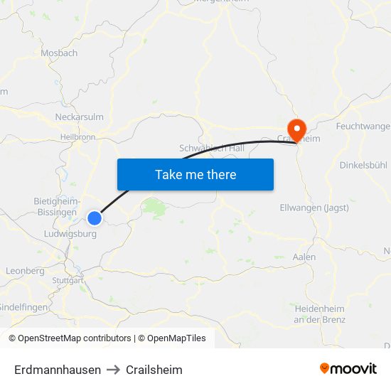 Erdmannhausen to Crailsheim map