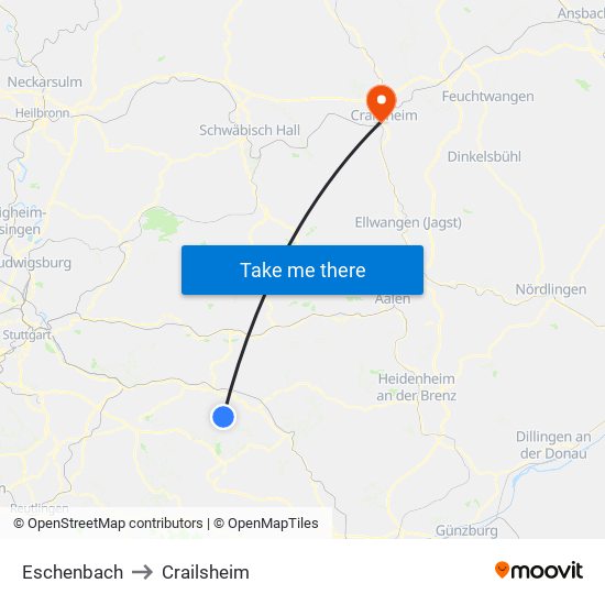 Eschenbach to Crailsheim map