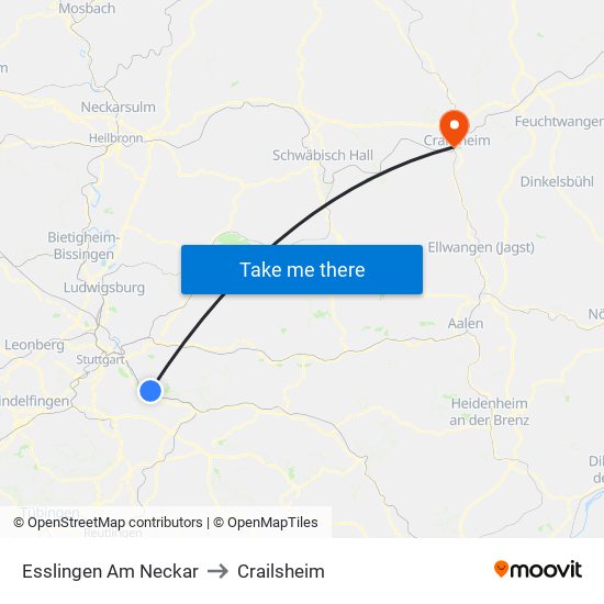 Esslingen Am Neckar to Crailsheim map