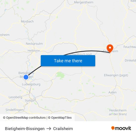 Bietigheim-Bissingen to Crailsheim map